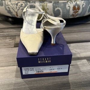 Stuart Weitzman Women's White Satin Heels
